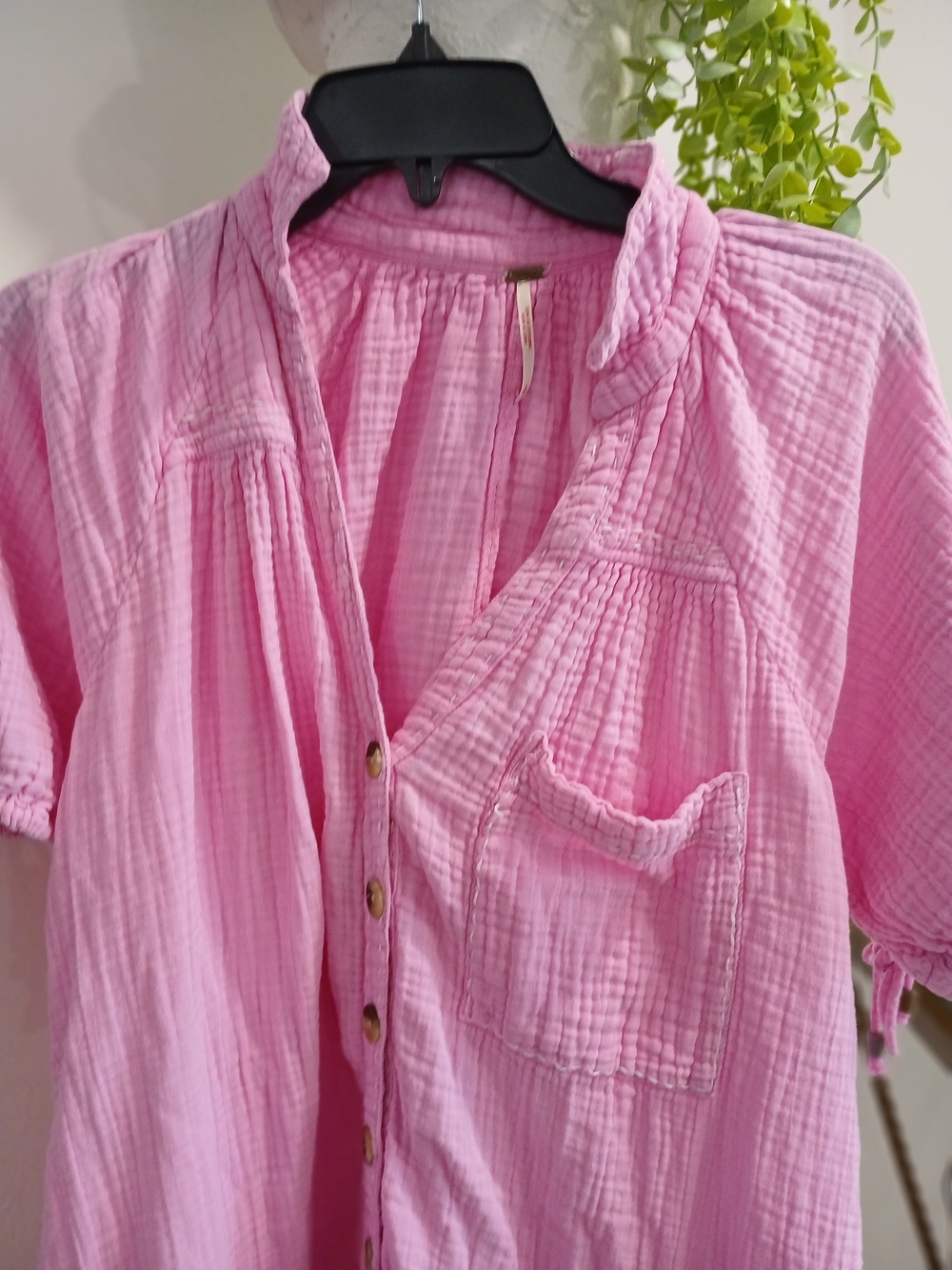 Free People Pink Button-Down Ruffle-Hem Casual Dress - Picture 4 of 6